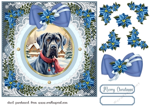 Blue Christmas dog card front 17