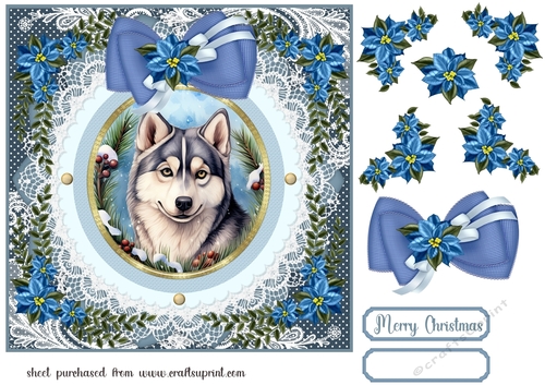 Blue Christmas dog card front 18