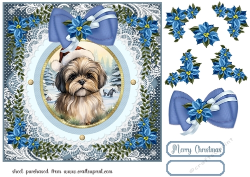 Blue Christmas dog card front 19