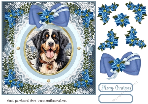 Blue Christmas dog card front 20