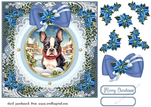 Blue Christmas dog card front 21