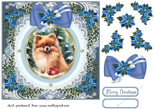 Blue Christmas dog card front 22