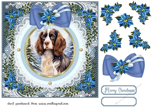 Blue Christmas dog card front 24