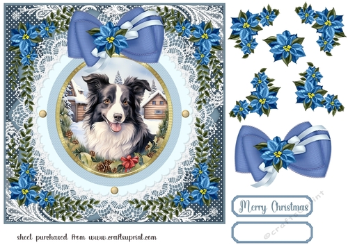 Blue Christmas dog card front 25
