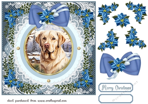 Blue Christmas dog card front 26