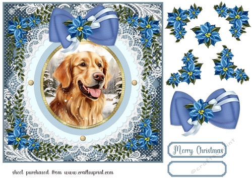 Blue Christmas dog card front 27