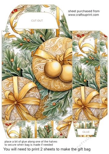 Gold Christmas themed gift bag 3