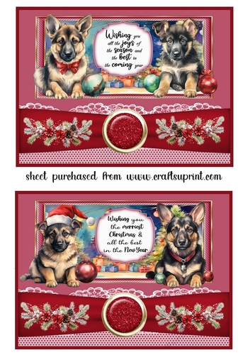 2 Red 5x7 Christmas pups card fronts C