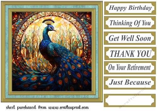 Stained glass peacock card front 1
