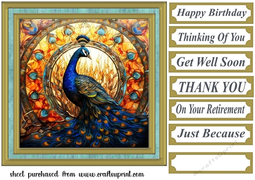 Stained glass peacock card front 2