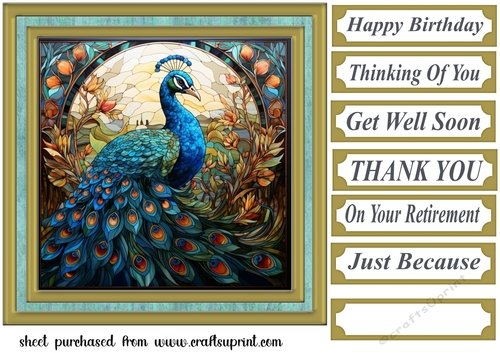 Stained glass peacock card front 3