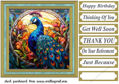 Stained glass peacock card front 5