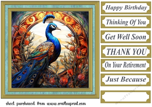 Stained glass peacock card front 6