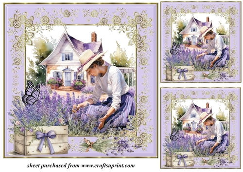 3 Lavender lady card fronts/toppers