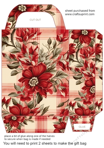 Red floral plaid gift bag 1