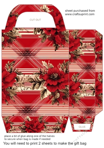 Red floral plaid gift bag 3