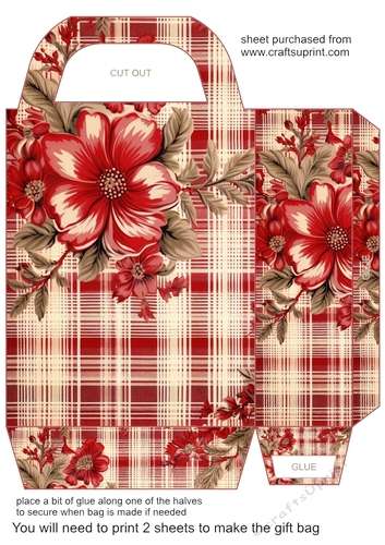 Red floral plaid gift bag 4