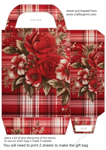 Red floral plaid gift bag 5