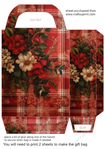 Red floral plaid gift bag 6