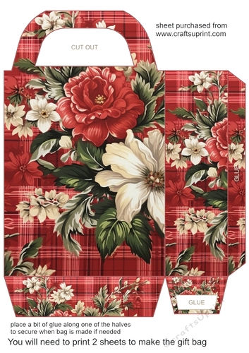 Red floral plaid gift bag 7