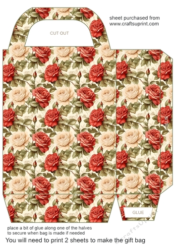 Red and cream rose gift bag 3