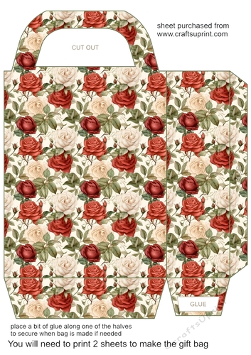 Red and cream rose gift bag 5