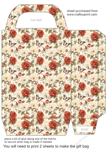 Red and cream rose gift bag 8