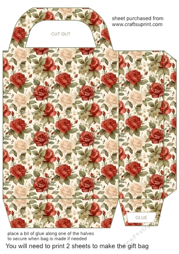 Red and cream rose gift bag 10