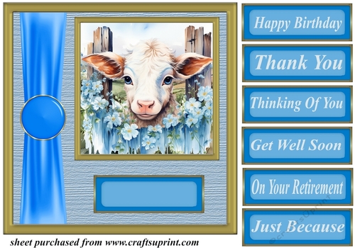 Blue fence farm animal card front 1