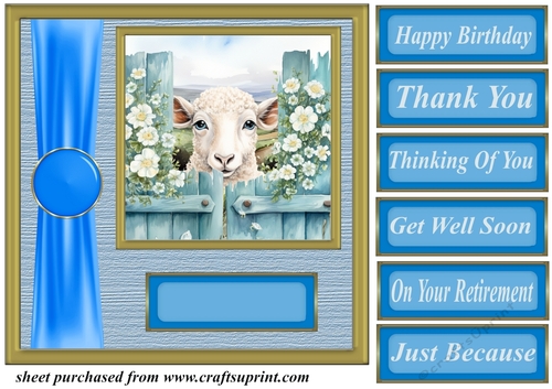 Blue fence farm animal card front 2