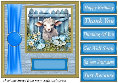 Blue fence farm animal card front 3