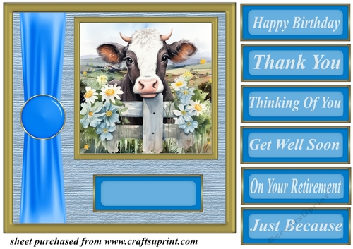 Blue fence farm animal card front 4