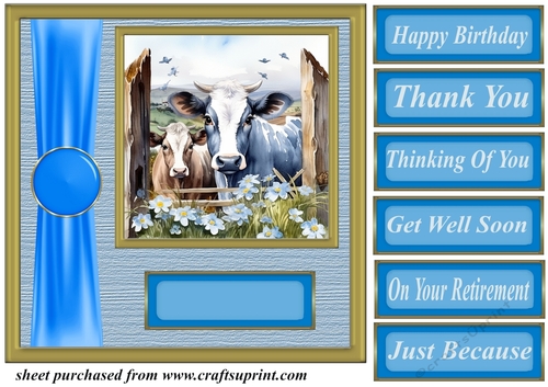 Blue fence farm animal card front 5