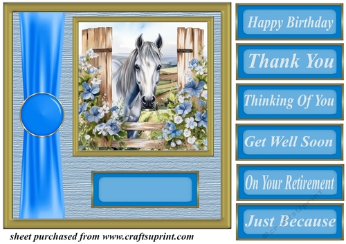 Blue fence farm animal card front 7