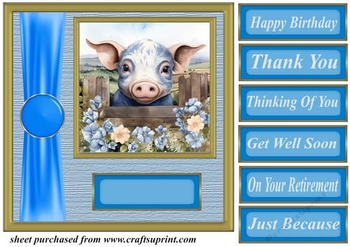 Blue fence farm animal card front 8