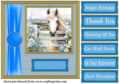 Blue fence farm animal card front 9
