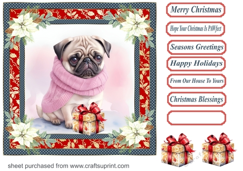 Wrapped up for Christmas pup card front 1