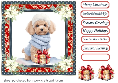 Wrapped up for Christmas pup card front 2