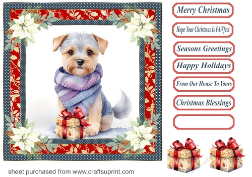 Wrapped up for Christmas pup card front 8