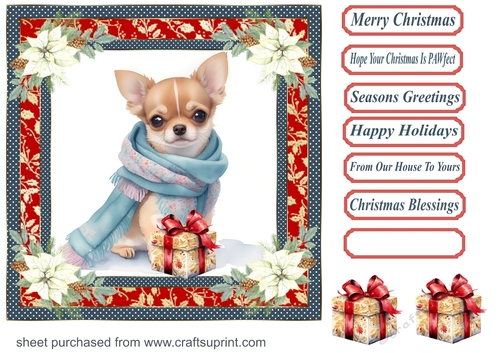 Wrapped up for Christmas pup card front 17