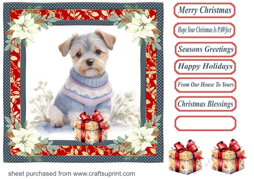 Wrapped up for Christmas pup card front 20