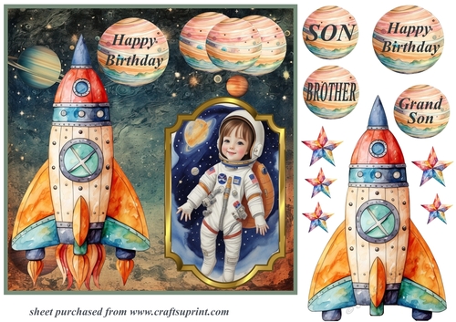 Son/Brother/Grandson Space themed card front 2