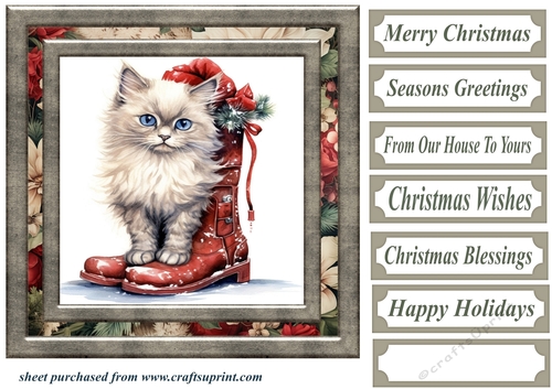 Framed Christmas kitty card front 2