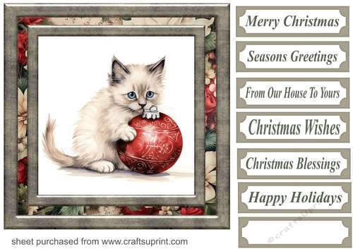 Framed Christmas kitty card front 15