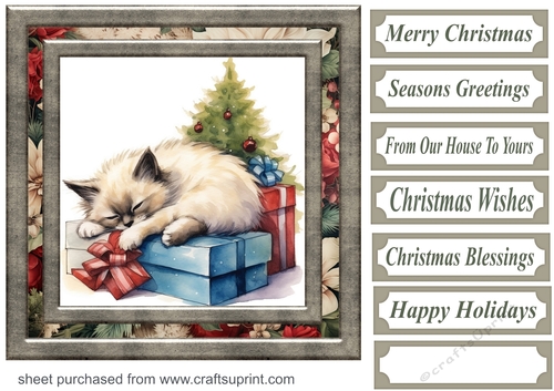 Framed Christmas kitty card front 16