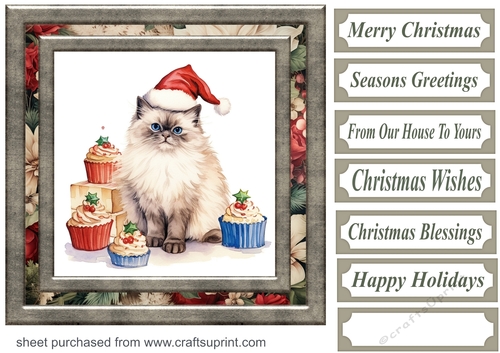 Framed Christmas kitty card front 18