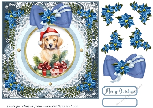 Blue Christmas pup card front 1