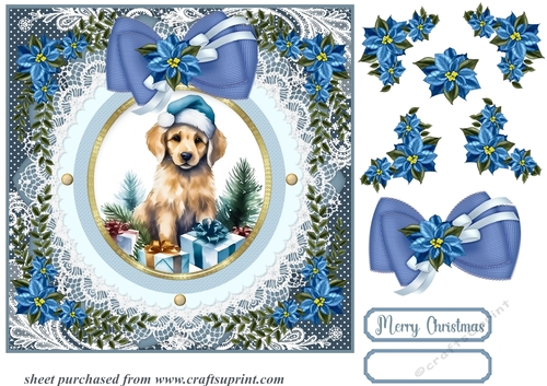 Blue Christmas pup card front 2