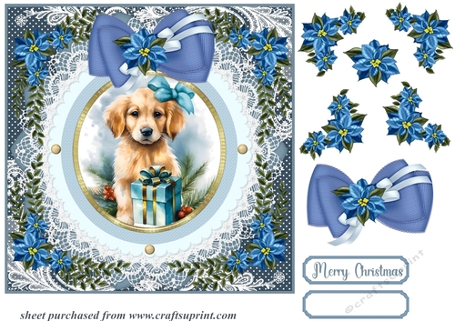 Blue Christmas pup card front 3