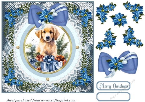 Blue Christmas pup card front 4
